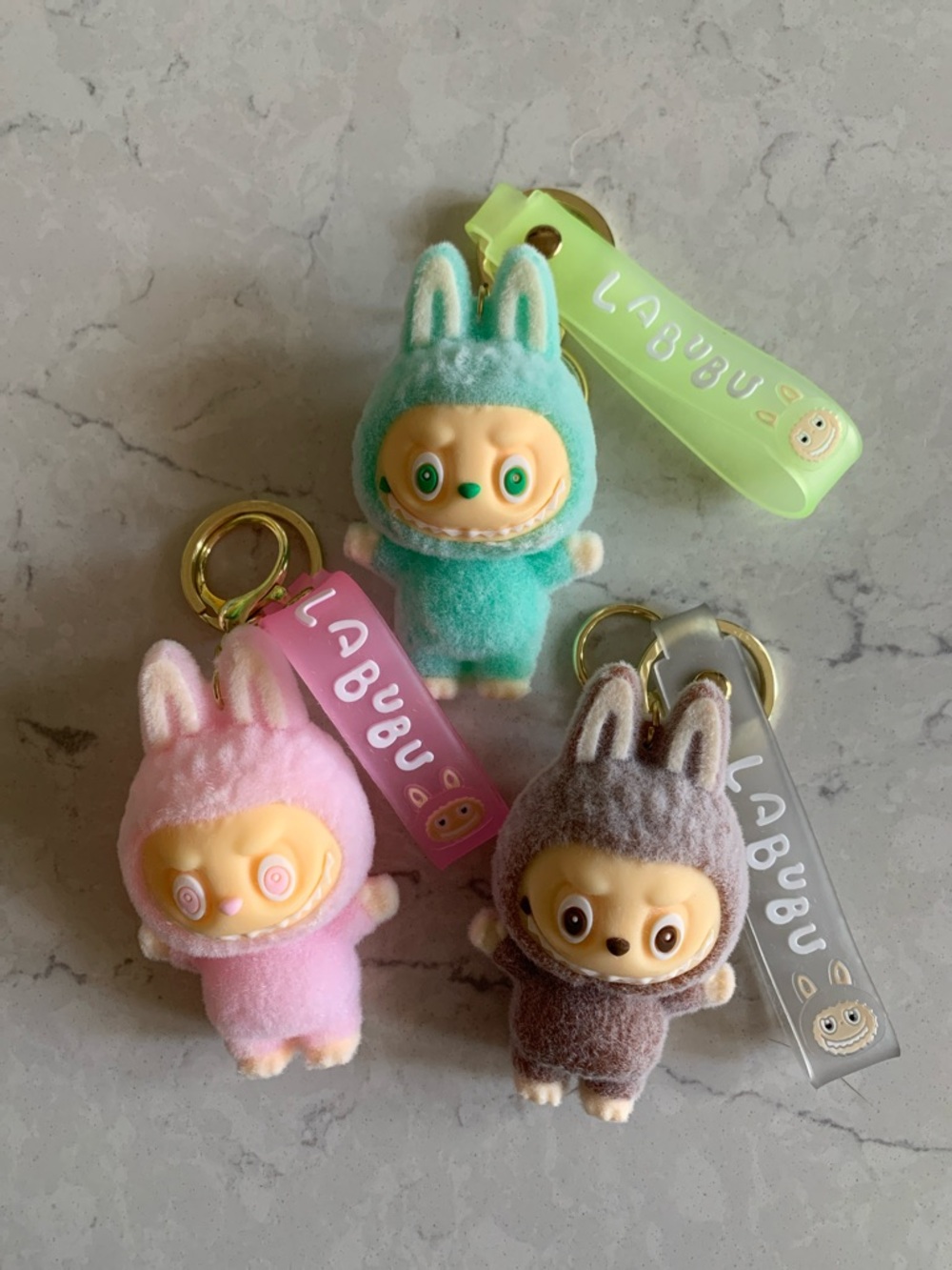 3pcs Labbucute Plush Keychain Trio - Mint, Pink, Gray